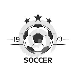 Soccer logo. Football club or team emblem, badge, icon design with a ball. Sport tournament, league